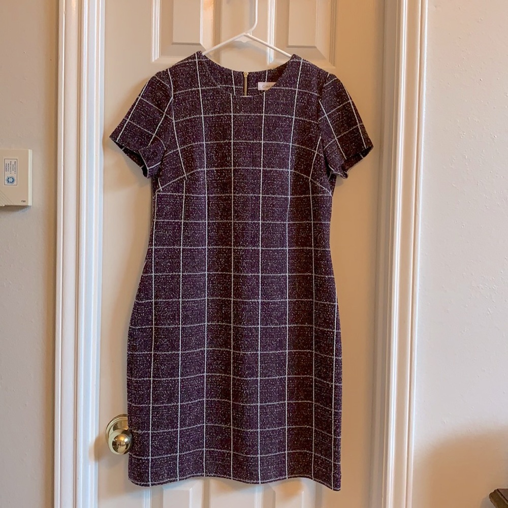 Calvin Klein aubergine short sleeve textured dress